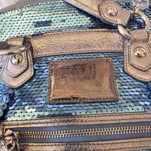 Coach POPPY Y2K Limited Edition Turquoise Silver Sequin Tote Bag Rare - Picture 10 of 16